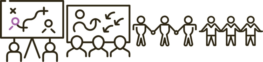 Collaborative Teamwork Strategy Planning Session, Business People Brainstorming Ideas on Whiteboard, Team Collaboration Concept Illustration