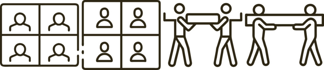 Collaborative Teamwork: People Carrying a Large Object Together, Icon Set for Project Management and Team...