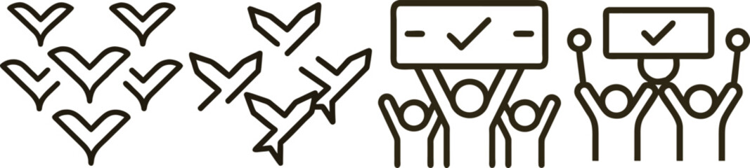 Crowd Holding Signs with Checkmarks and Minus Symbols, Voting, Agreement, Choice, Decision, People, Opinion, Symbol,...