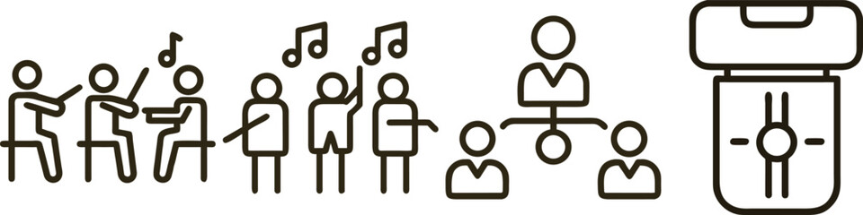 Teamwork, Collaboration, Music, and Organization: A Set of Line Icons for Business and Music Projects