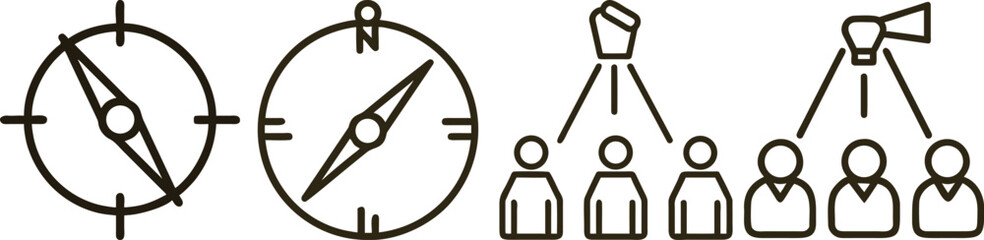Strategic Leadership, Team Collaboration, and Guidance: A Compass Icon Set for Business Success