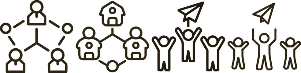 Global Network Collaboration: Teamwork, Communication, and Shared Success Icon Set
