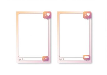 Social media post template with like and comment icons isolated on white background