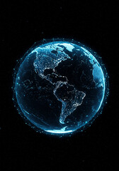 Digital Earth with Glowing Network Connections on Dark Background
