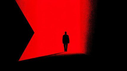 Fototapeta premium Human silhouette enclosed within large red vector X on flat background