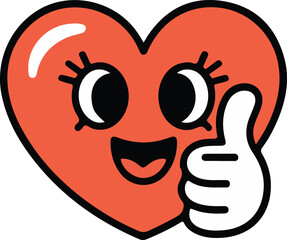 Obraz premium A cute heart character giving a thumbs-up Transparent isolated png vector