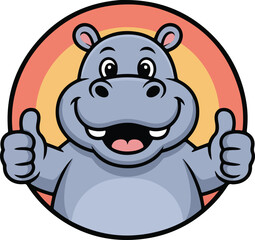 Fototapeta premium Smiling hippo cartoon with thumbs up and happy face Transparent isolated png vector
