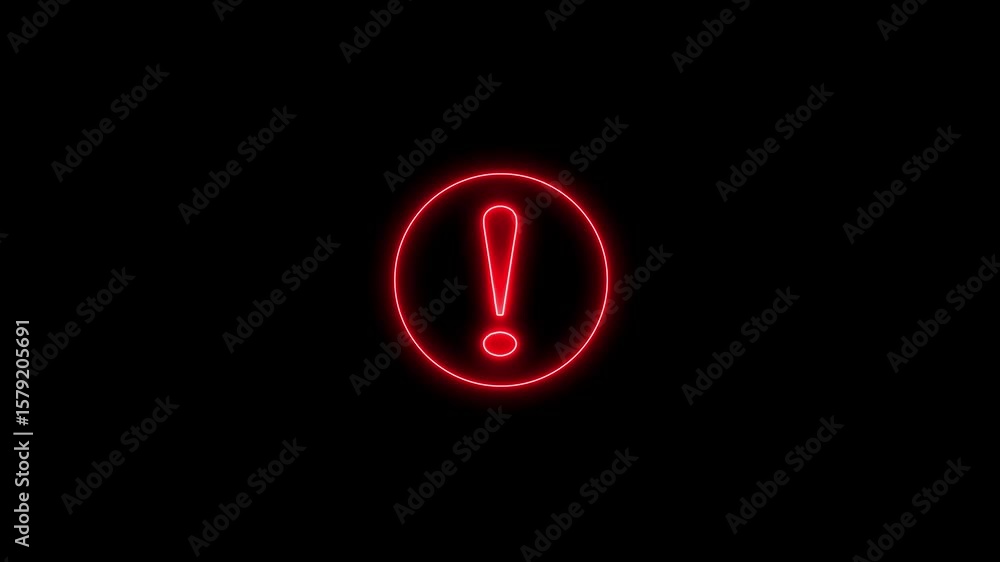 Poster video red neon exclamation points particles loop animation background.