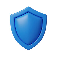 Solid blue shield icon, symbolizing protection and security, rendered in 3d and isolated on plain transparent background