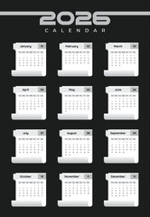 English Printable 2026 Wall Calendar Vector Template for Multipurpose