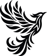 Bird Vector Tribal Style Phoenix-Inspired Illustration, Bird Vector Graceful Tattoo Style Mythical Bird Illustration