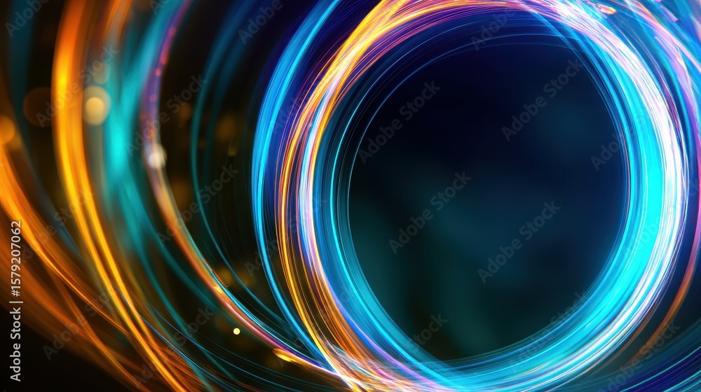 Poster vibrant swirling light patterns creating a mesmerizing abstract tunnel effect in a dark space