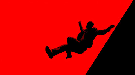 Minimal human figure falling diagonally over red background