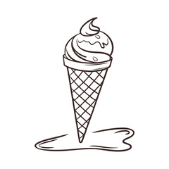 Melting ice cream cone with puddle sweet