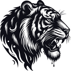 Wild predator feline head tattoo illustration, a powerful tribal animal vector design