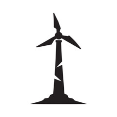 Broken Wind Turbine Blades Silhouette Scene