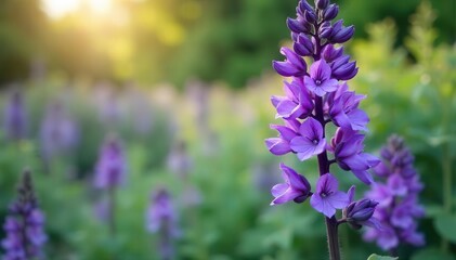 Fototapeta premium Intense purple sage blossoms, blurred background , dreamy, plant, nature