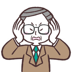 耳を塞ぐ年配男性のイラスト