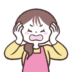 	耳を塞ぐエプロンの女性のイラスト