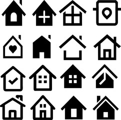Outline, flat, and silhouette house icons. Real estate vector set perfect for infographics or UI design.