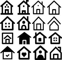 House icons collection in minimalist style. Flat, line, and solid vector icons for app or website UI.