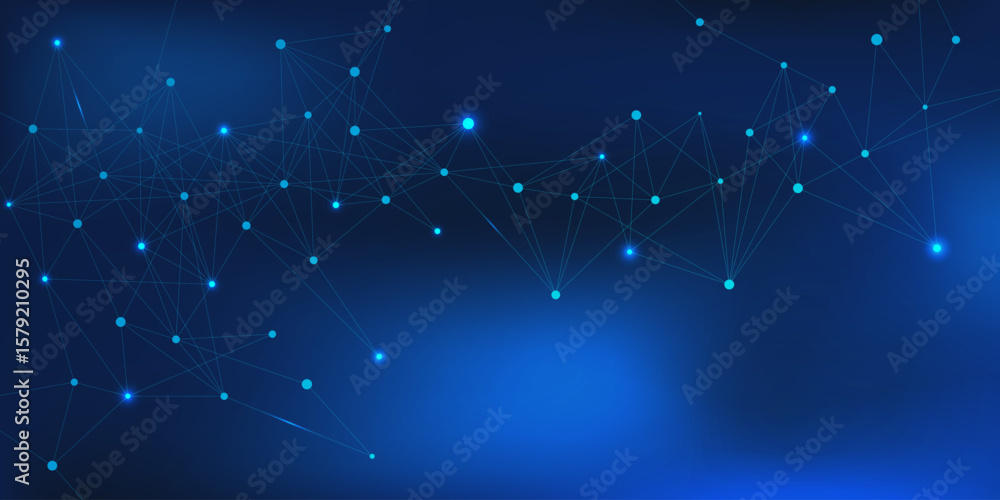 Poster abstract polygonal with connecting lines and dots on dark blue background. data transfer, global com