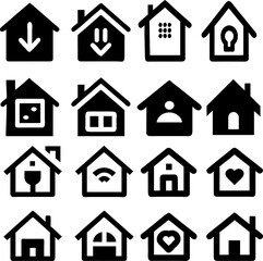 Home symbol vector set. Includes line, filled, and flat icons. Great for property apps or web design.