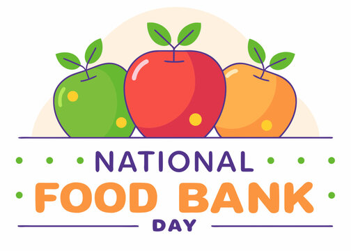Celebrating National Food Bank Day with Colorful Apples and Festive Typography Design