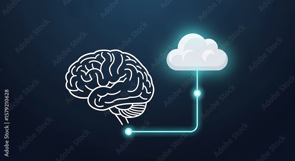 Poster conceptual illustration of cloud computing and artificial intelligence integration