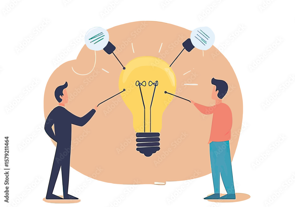 Aufkleber business people collaborating to create bright lightbulb idea symbolizing teamwork and innovation in