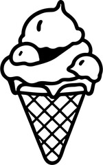vector illustration of ice cream cone icon, isolated on white