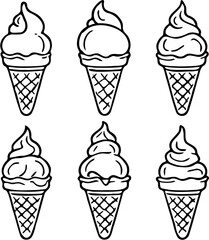vector illustration of set ice cream cone icon, isolated on white