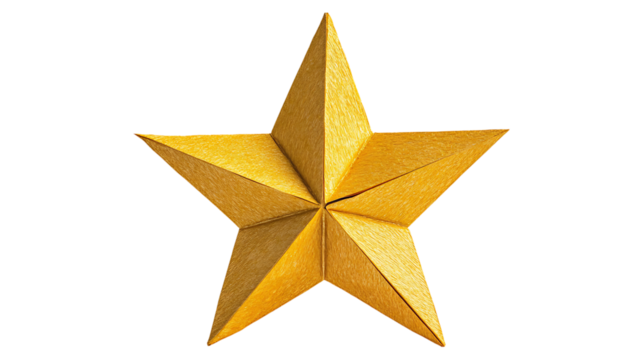 Golden star with paper texture isolated on transparent background