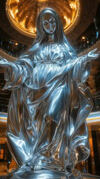 Silver sculpture of Mary Magdalene, part of a collection showcasing religious art and history.