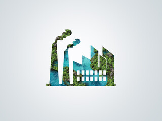 Eco friendly Green industry concept. 3d rendering of green factory,