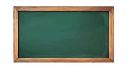 Green chalkboard with wooden frame isolated on transparent background