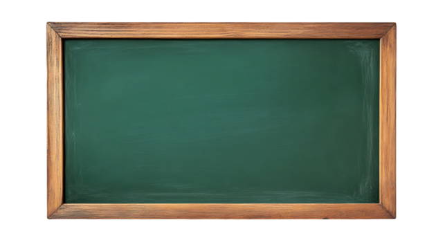 Green chalkboard with wooden frame isolated on transparent background