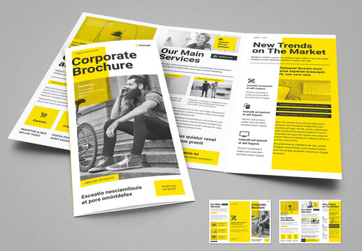 Light Gray Branding Tri-Fold for Agency od Designer with Yellow Elements