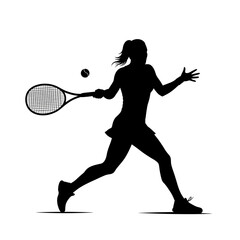 Tennis Silhouette: A dynamic silhouette of a female tennis player in action, her focused form poised to strike the ball with her racket, capturing the essence of athleticism, power.