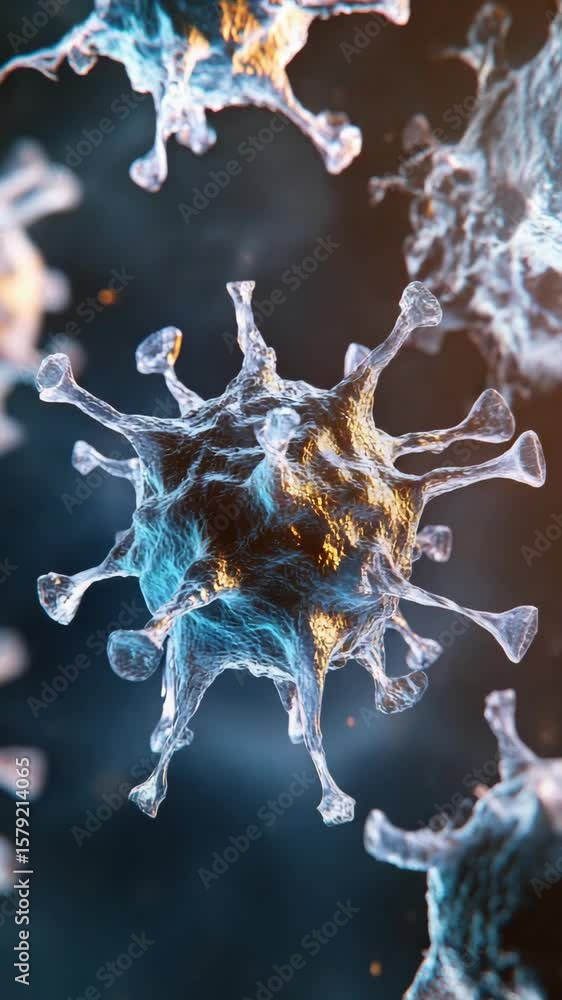 Poster 3d rendering of viral ice crystals, showing pathological structure and cellular details.