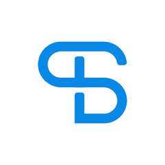 A bold, rounded blue monogram intertwining the letters 