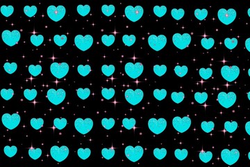 Turquoise Heart Swirl A Charming Digital Art with Love Bubbles on Black Backdrop for Delightful Designs