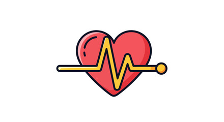 Heartbeat Illustration, Health Concept, Graphic Design, Digital Art, Minimalism, Flat Style
