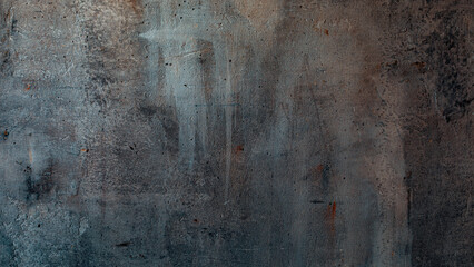 Beautiful gloomy art background of shabby dark-grey plastered wall, copy space.