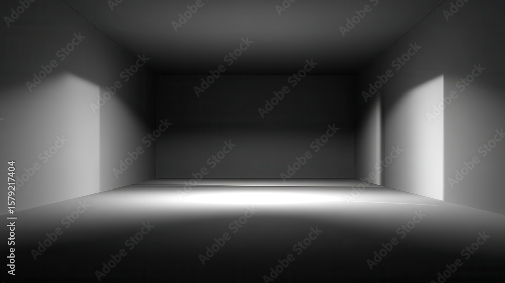 Poster empty interior space with soft lighting creating shadows and depth, ideal for minimalist design