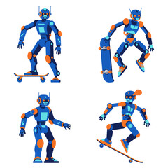 Obraz premium set illustration minimalist geometric flat vector design of skater style urban mecha robots