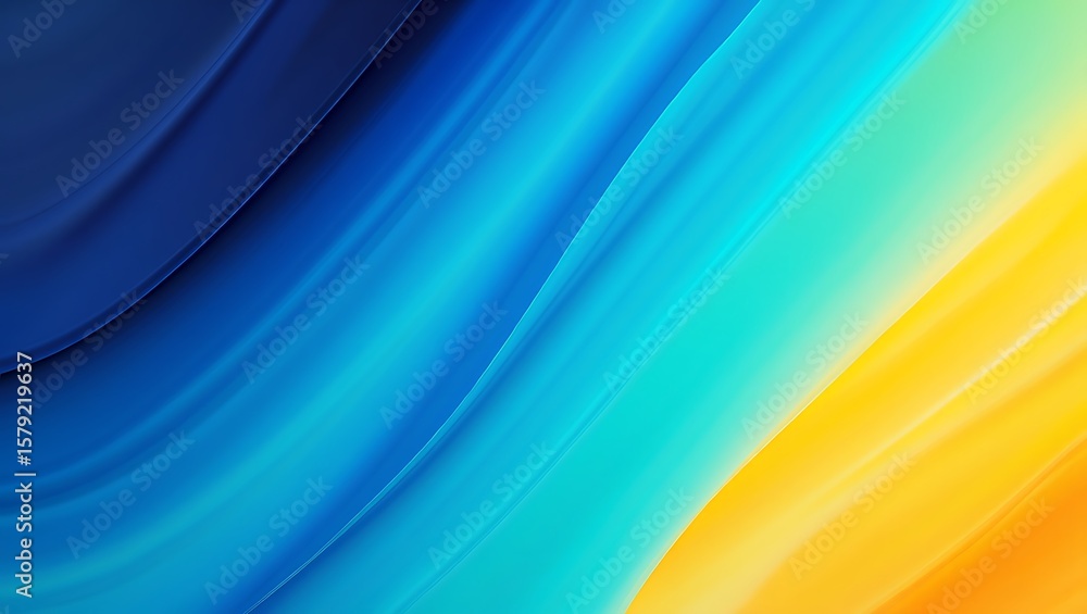 Poster abstract fluid gradient background with blue, yellow, and orange, dynamic wavy lines blend in a mesm