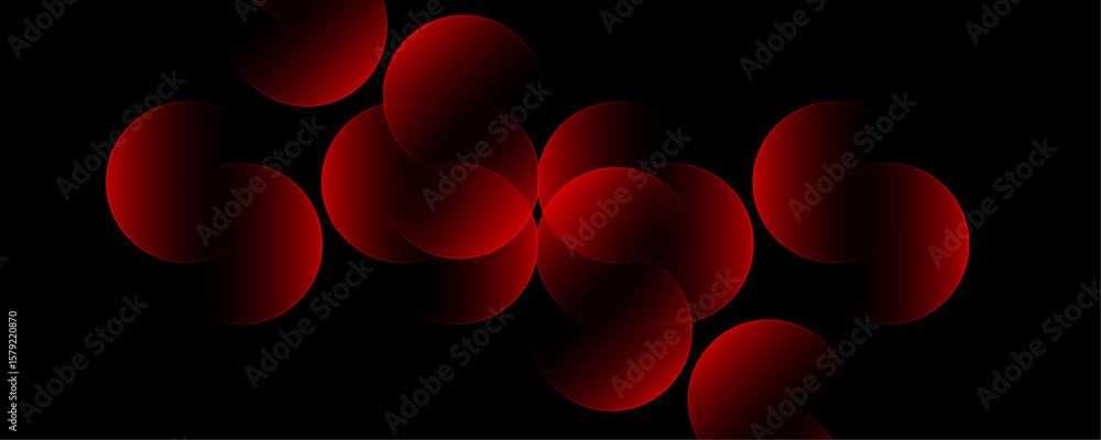 Poster abstract geometric red color overlapping circles seamless pattern on black background banner design.