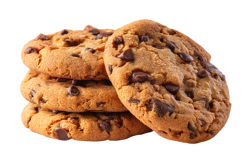 Chocolate chip cookies stacked on transparent background