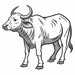 Fototapeta premium Black and white vector cartoon illustration of a dairy cow, bull, and calf